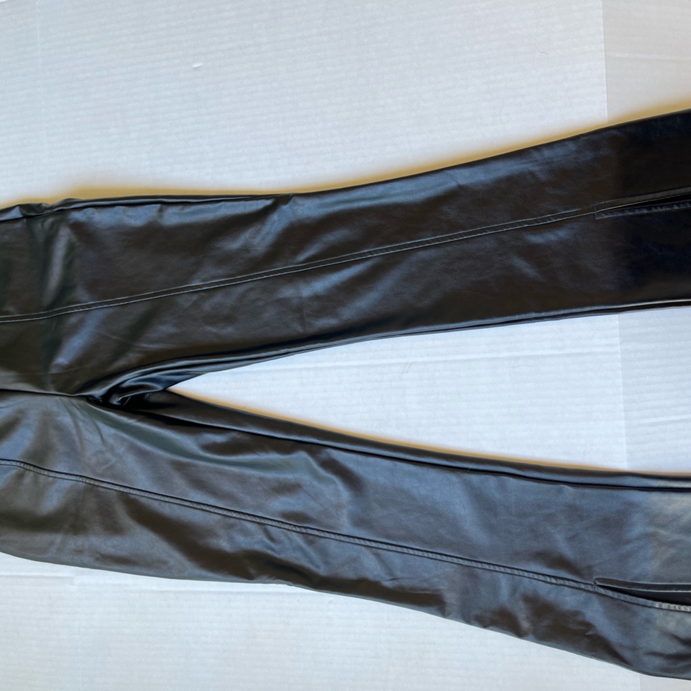 Black fake leather flare pants
